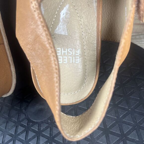 Eileen Fisher Platform Sandals Womens Sz 8 Tan Leather Ankle Strap Hook & Loop - Picture 6 of 10